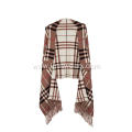 Women's Tassel Plaid Poncho Jacquard Shawl Cape Sweater